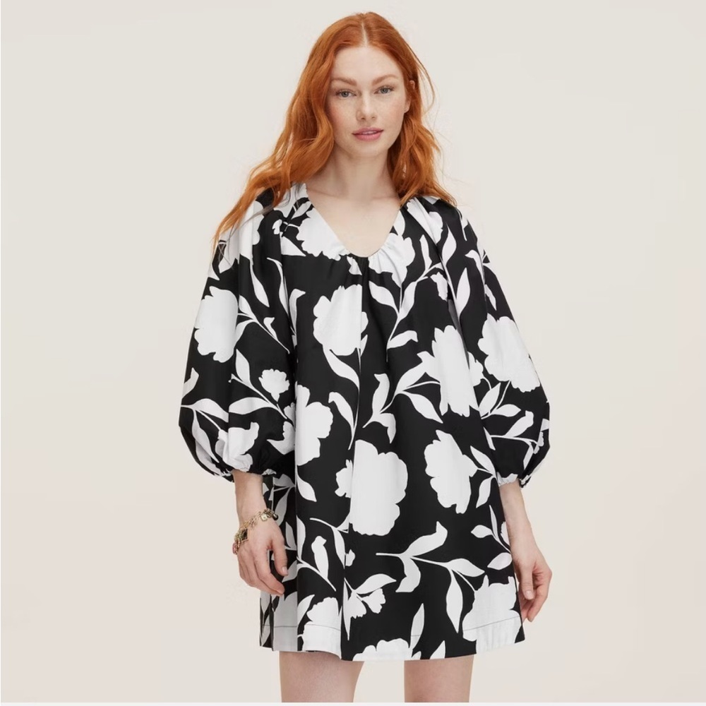 Kate Spade X Target Rose Poplin Black/White Long Sleeve Mini Dress NWT